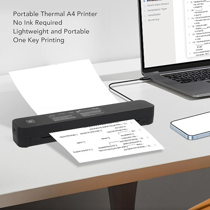 Portable Inkless Printer with 203DPI Resolution Fast Output for Home School Office Support for iOS OS X USB C Connectivity