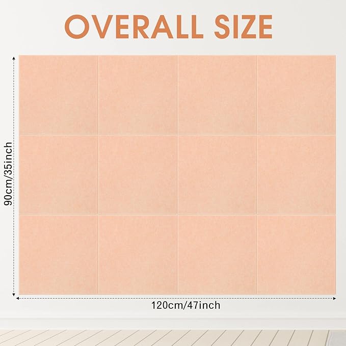 Honoson 12 Pack 47"x35" Large Cork Boards Tiles Alternative Felt Wall Tiles Bulletin Board with Safe Adhesive Cork Board Squares for Walls Organize Home Office Classroom Pin Photo Panels(Light Pink)