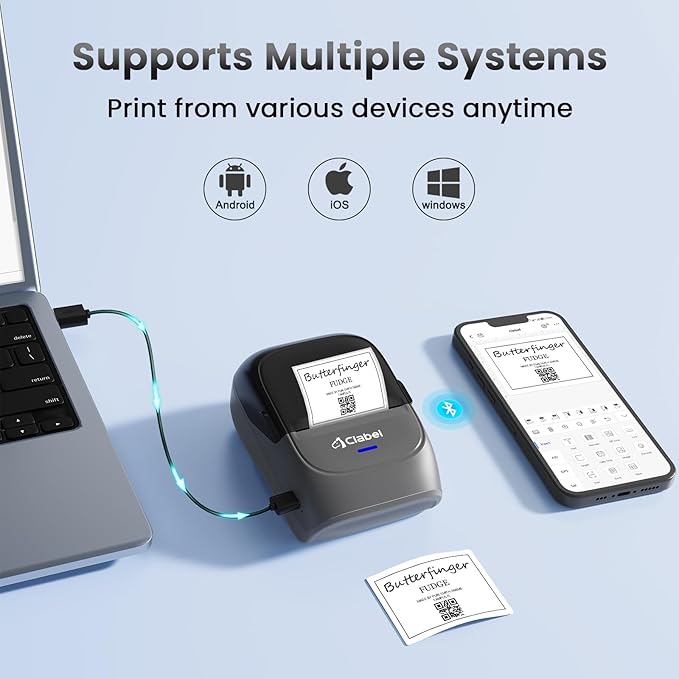 CLABEL Label Maker Machine with Tape 221B Inkless Label Printer Include 6 Rolls 1.96 * 1.57mm Labels Paper Handheld Barcode Printer for Retail School Office Organization Label Makers with APP Gray