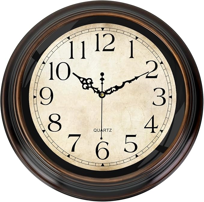 Vintage Wall Clock 16 Inch Quartz Silent Non-Ticking Analog Clock Battery Operated Rustic Round Decorative Clock for Living Room Kitchen Home Office Classroom