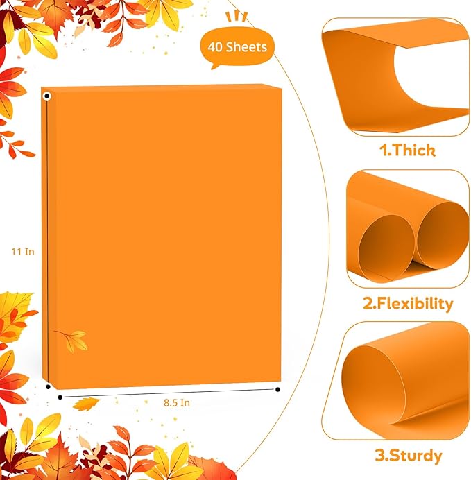Orange Cardstock Paper 8.5 x 11 Card Stock,Orange Paper 200GSM 8.5x11 Printer Paper, 40 Sheets Bright Orange Construction Paper for Halloween Card Making, Art, Drawing,Tags, Invitations, DIY Cards
