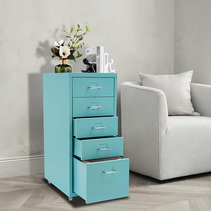 5-Drawer Mobile File Cabinet, Metal Vertical Storage Cabinet Under Desk Organizer with Wheels for Home Office
