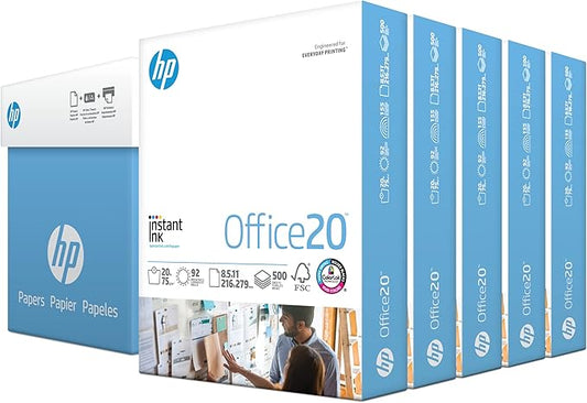 HP Papers | 8.5 x 11 Paper | Office 20 lb | 5 Ream Case - 2500 Sheets | 92 Bright | Made in USA-FSC Certified | 112150C