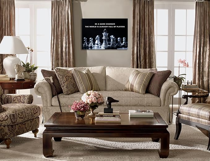 Motivational International Chess Poster Be A Game Changer The World Is Already Full Of Players Inspirational Canvas Wall Art Painting Print Artwork Living Room Office Wall Decor Framed[24''W x 36''H]