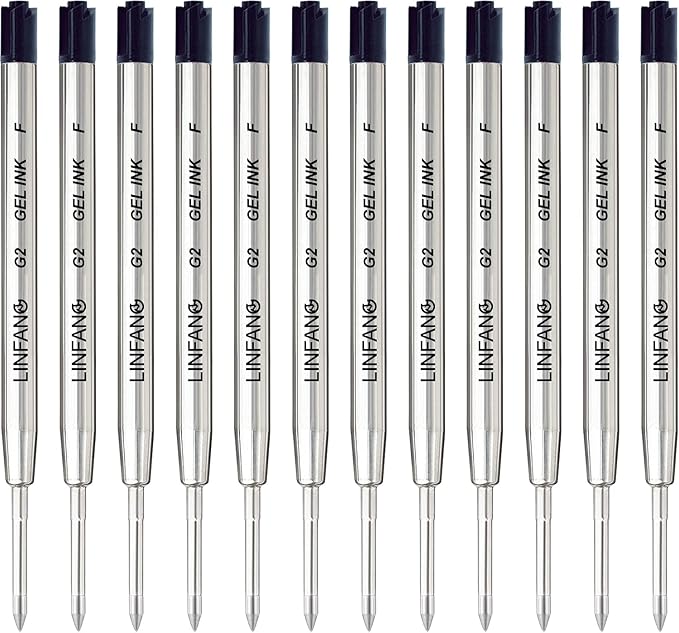 Black Gel Ink Pen Refills Ballpoint Black, 12 Pack Gel Pens Refills Fine Point 0.5mm Tip Smooth Writing Pen Refill (12 Black)