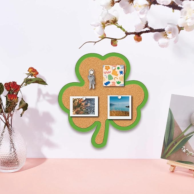 CRASPIRE Clover Pin Cork Board Framed Bulletin Display Badge Wooden Decorative Corkboard 9.84 x 10.43in Wall Mounted Memory Memo Brooch Lapel Holder Storage for Home School Classroom St. Patrick's Day
