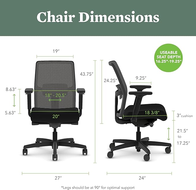 HON Ignition 2.0 Low Back Task Chair, Spectrum Mesh, Advanced Synchro-Tilt Control, Office Chair with Lumbar Support, Height and Width Adjustable Arms, Black Frame, Onyx
