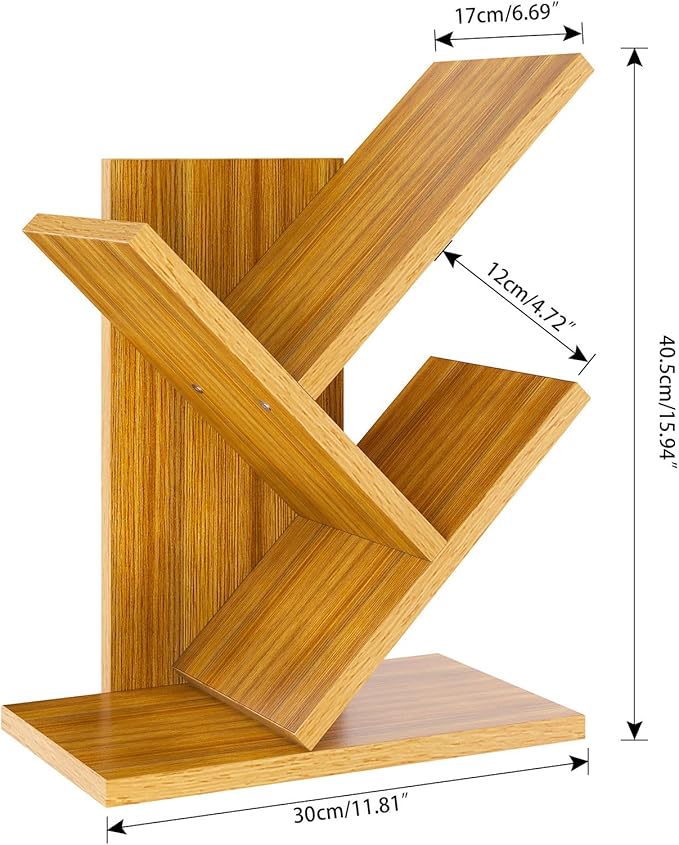 YMYNY 2 Tier Tree Bookshelf, Small Bookcase, Modern Wood Book Storage Rack Organizer, Freestanding Book Shelf for Books/Movies/CDs, Display Rack for Bedroom, Home Office, Natural UHBC012N