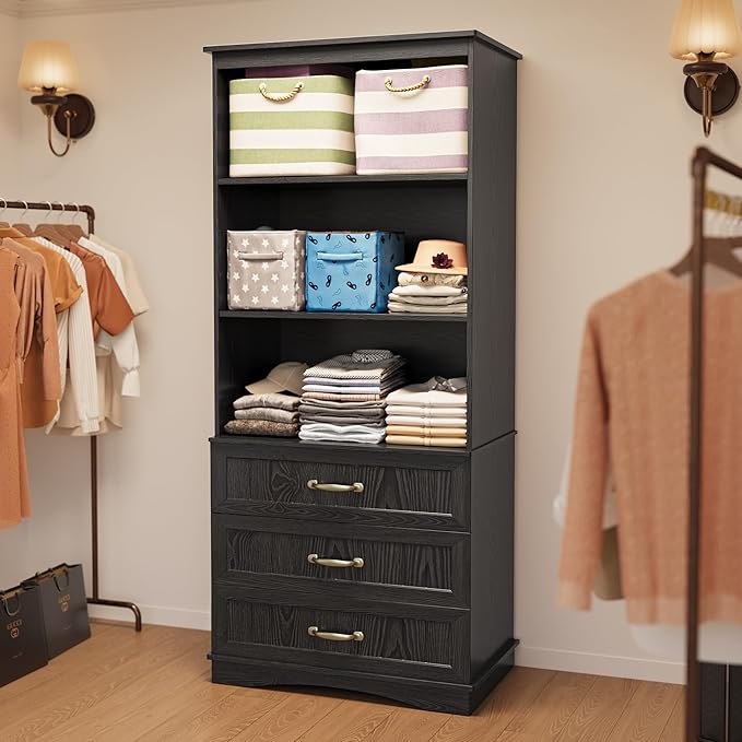 Gizoon 70'' Tall Bookcase with 3 Drawers Wooden Bookshelf with Storage Cabinet Multifunctional Book Storage Organizer for Office Living Room and Bedroom，Black