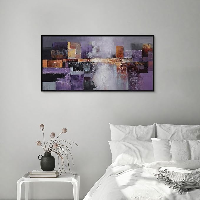 yiijeah Abstract Purple Wall Decor Bedroom Canvas Bathroom Art Picture Items for Women Framed Artwork Print 40x20 Inches