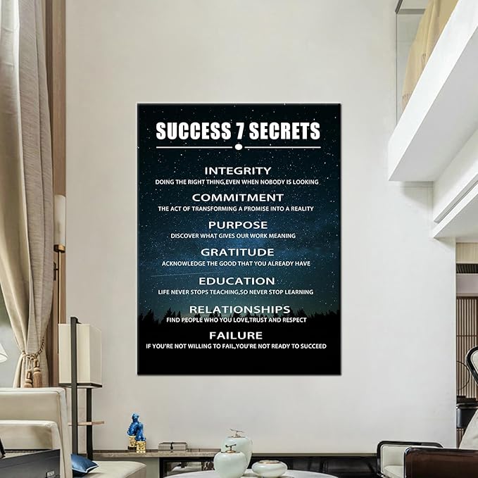 Success 7 Secrets Inspirational Positive Quotes Modern Office Wall Decor Motivational Canvas Wall Art Poster Prints for Home Living Room Workplace Wall Decoration Ready to Hang [30''Wx 40''H]