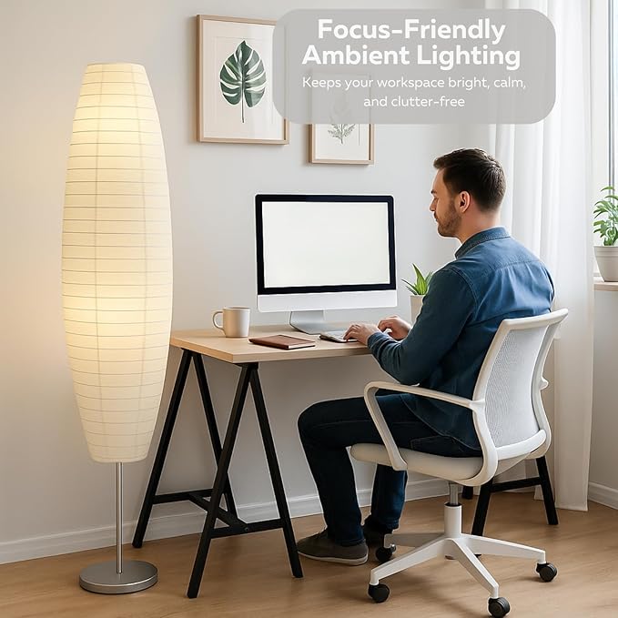 LIGHTACCENTS Paper Floor Lamps Set of 2-59 Inches Tall Rice Paper Floor Lamp with On/Off Footswitch - Elegant Floor Lamps for Living Room Standing Lamp for Bedroom and Living Room Decor