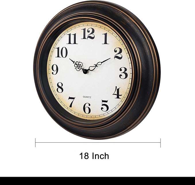 18 Inch Retro Large Wall Clock for Living Room Decor,Silent Vintage Wall Clocks Battery Operated for Farmhouse Office Wall Decor(Bronze)