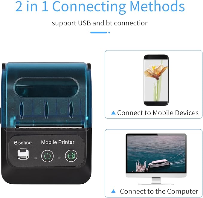 Portable 58mm Receipt Thermal Printer 2 inches Mini Mobile Pocket Printers with 6 Thermal Paper Roll USB&Wireless BT Connection Compatible with Windows/Android/iOS for Office Market