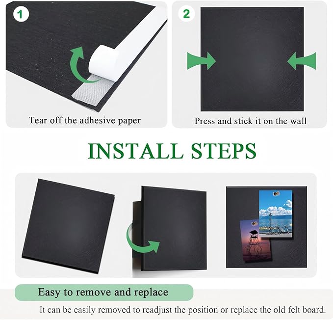 Cork Board for Walls 36" x 24", Black Bulletin Boards, 6 Pack Felt Cork Tiles with Removable Adhesive & 30 Pushpins, Cork Boards for Office, Home, Classroom, Kids Room