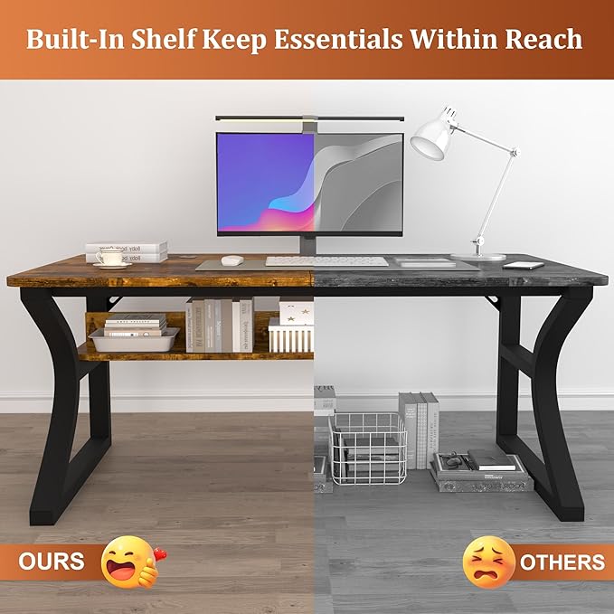 Computer Desk, 47'' Computer Desk Home Office Desks w/Storage Shelves & U Shaped Metal Frame, Study Writing Desk w/Cable Management, Deeper & Thicker Desktop Table for Home Office
