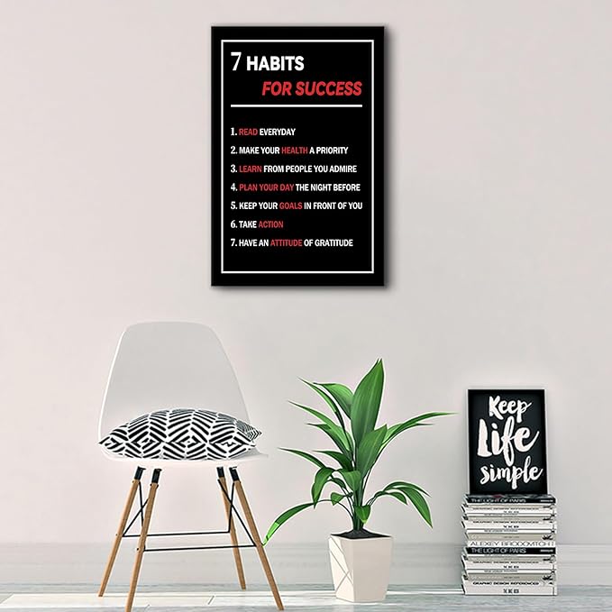 Inspirational Canvas Wall Art Poster 7 Habits For Success Inspirational Entrepreneur Quotes Painting Prints Inspiring Office Decor Modern Home Study Room Bedroom Gym Ready to Hang [12''Wx 18''H]