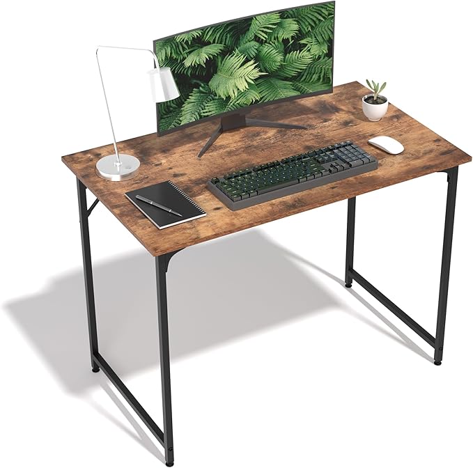 39 Inch Computer Desk with Wood Board and Metal Frame, Modern Simple Style Work Desk with Adjustable Feet, Study Gaming Desk Table for Home Office, Bedroom, Small Spaces