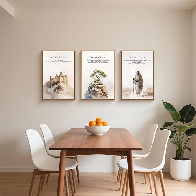 Jesus Christ Easter Bible Verse Story Framed Canvas Wall Art Set,Christian Religious Faith Resurrection Decor,Watercolor Beige Scripture Artwork for Church,Prayer Room,Living Room-16"x24"x3