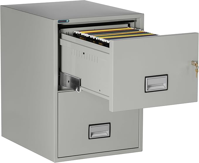 25 inch 2-Drawer Vertical Fireproof File Cabinet – Legal and Letter Size Filing – Key Lock – Water Resistant Seal – Fire and Impact Rated – Light Gray Finish – Model LGL2W25LG