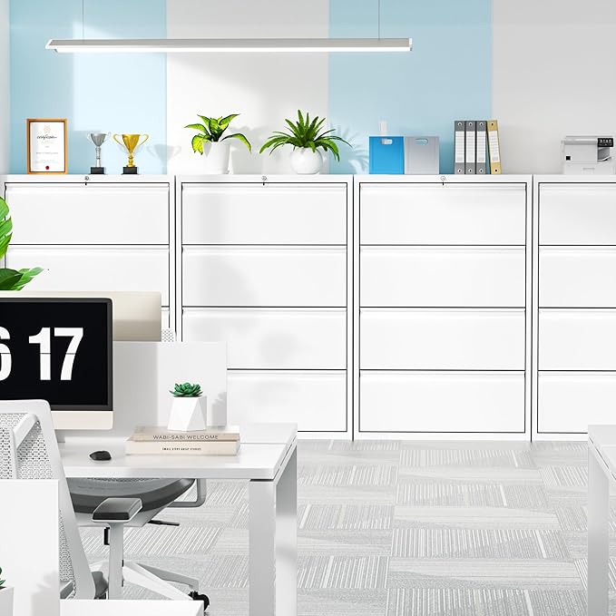 Oakcloud 4 Drawer File Cabinet for Home Office, Filing Cabinet with Lock, Metal Vertical File Storage Cabinet for A4/F4/Letter/Legal Size, Easy Assemble (36“-White)