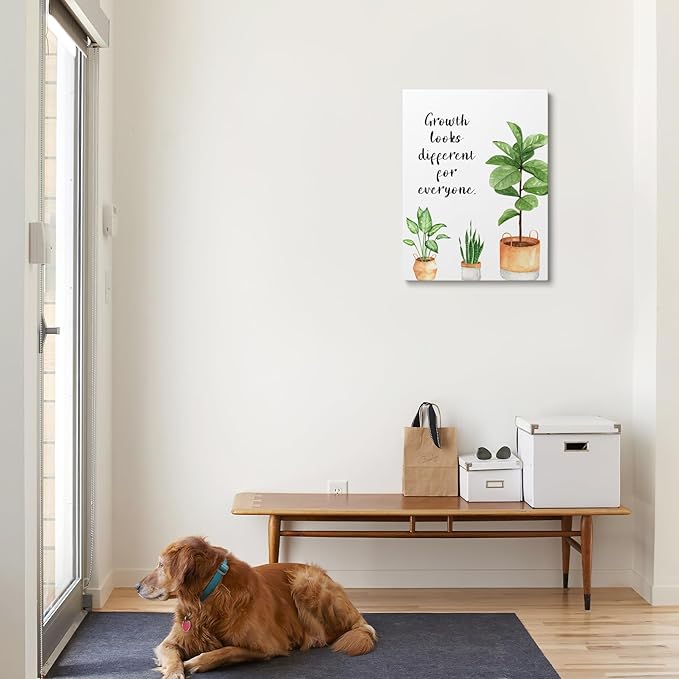 XWELLDAN Growth Looks Different for Everyone Mental Health Growth Mindset Wall Art Canvas Prints,Potted Plant Wall Art Decor for Classroom Therapy Office School Counseling Office, 11 x 14 Inch, Framed
