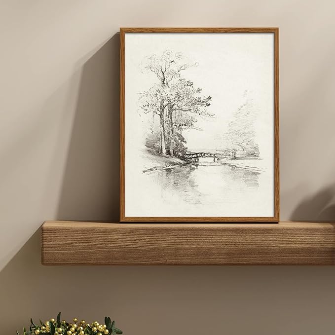 uniro Sketch Tree Canvas Wall Art Prints - Neutral Wall Art for Home Decor- Vintage Farmhouse Engrave Line Wall Art - Grey Neutral Sketch - Minimalist Mid Century French Country Room Decor (8" x 10"-UNFRAMED)