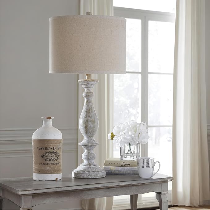 Signature Design by Ashley Bernadate Vintage Cottage Table Lamp, 2 Count, 31", Whitewash