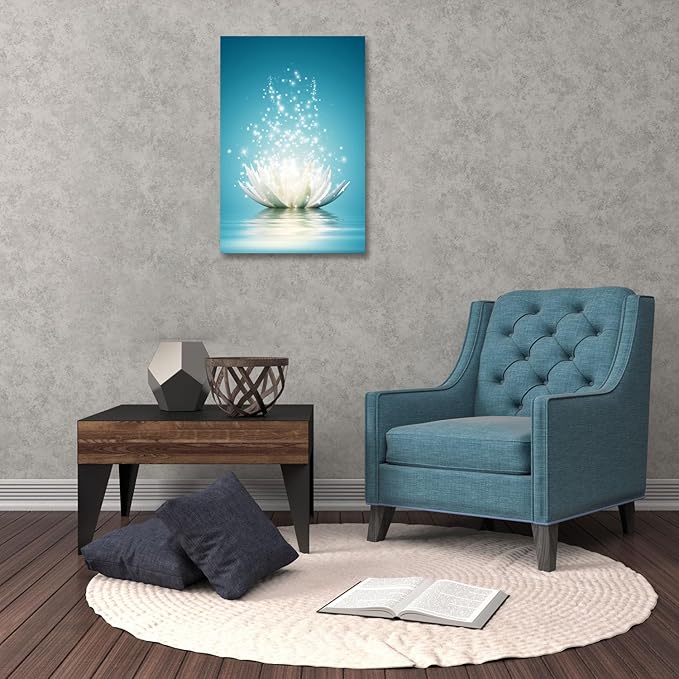 Lotus Flower Canvas Print Pictures Bathroom Decor Zen Wall Art Painting Spa Photo Artwork Framed for Spiritual Meditation Yoga Room Ready to Hang 16 x 24inch