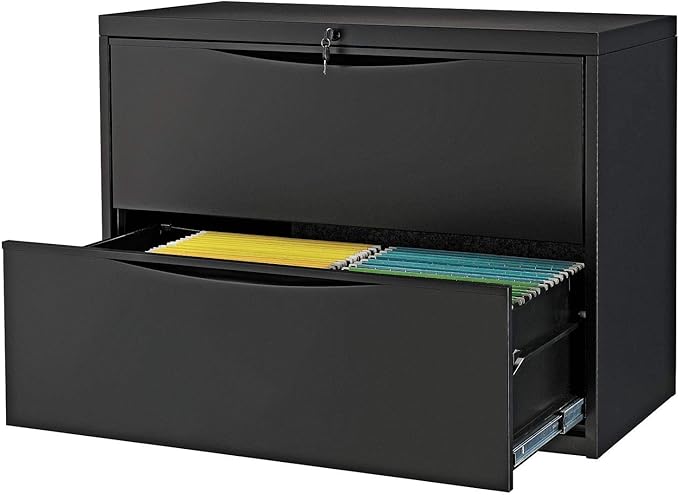 Global Industrial 36" W Premium Lateral File Cabinet, 2 Drawer, Black