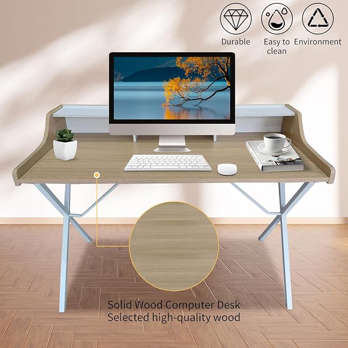 47.25 Inch Computer Desk for Bedroom Home Office Desk Office Tables Work Desk Writing Desk with Shelves Small Desks for Small Spaces Computer Table,Nature