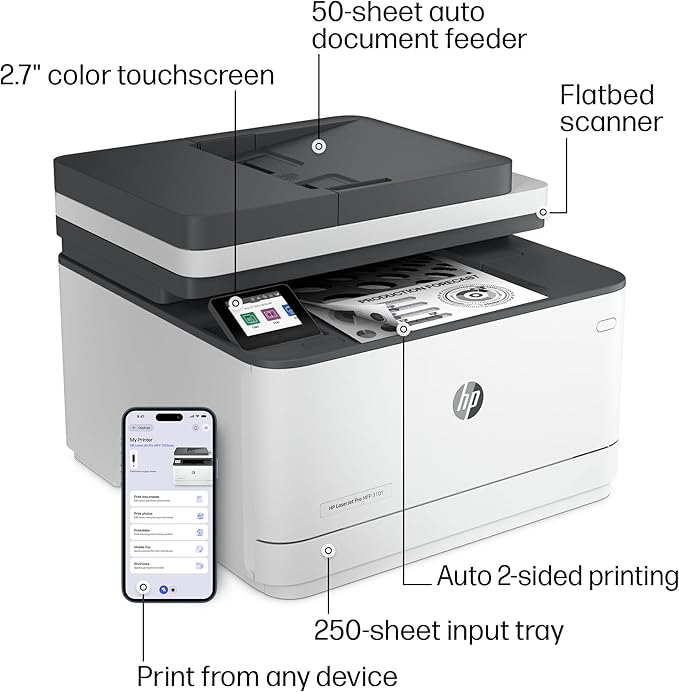 HP LaserJet Pro MFP 3101sdw Wireless All-in-One Laser Printer, Office Printer, Duplex, Best-for-Small Teams (9D2X4F)