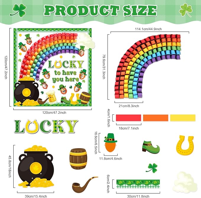 St. Patrick's Day Bulletin Board Classroom Decorations Shamrock 3D Rainbow Gold Coin Cutouts DIY Craft Photos Bulletin Board for Teacher Nursery Classroom Door Wall Decor St. Patrick Party Supplies