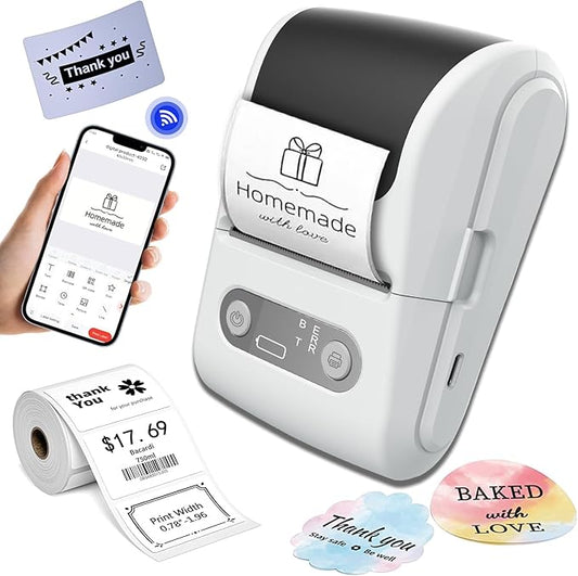 Label Maker with Tape, Label Printer for Business, Sticker Printer- Compatible with 12-57mm Width Labels, Wireless Connectivity, High-Speed Printing, 1200mAh Battery for Office & Home (White)