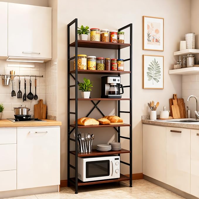 Book Shelf,6 Tier Bookshelves,Industrial Wood Bookcase,72" H Ladder Bookshelf,Home Office Bookcase Shelf Storage Organizer,Ladder Shelf for Bedroom,Living Room
