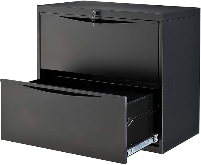 Global Industrial 36" W Premium Lateral File Cabinet, 2 Drawer, Black