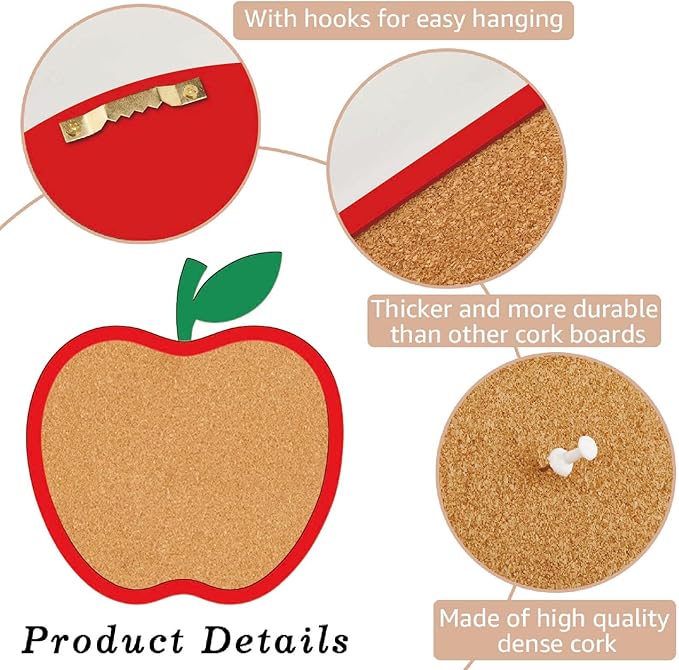 CRASPIRE Apple Pin Cork Board Framed Bulletin Display Badge Vintage Wooden Decorative Corkboard 8.85x9.84 Wall Mounted Memory Memo Brooch Lapel Holder Storage for Home Office School Classroom Wedding