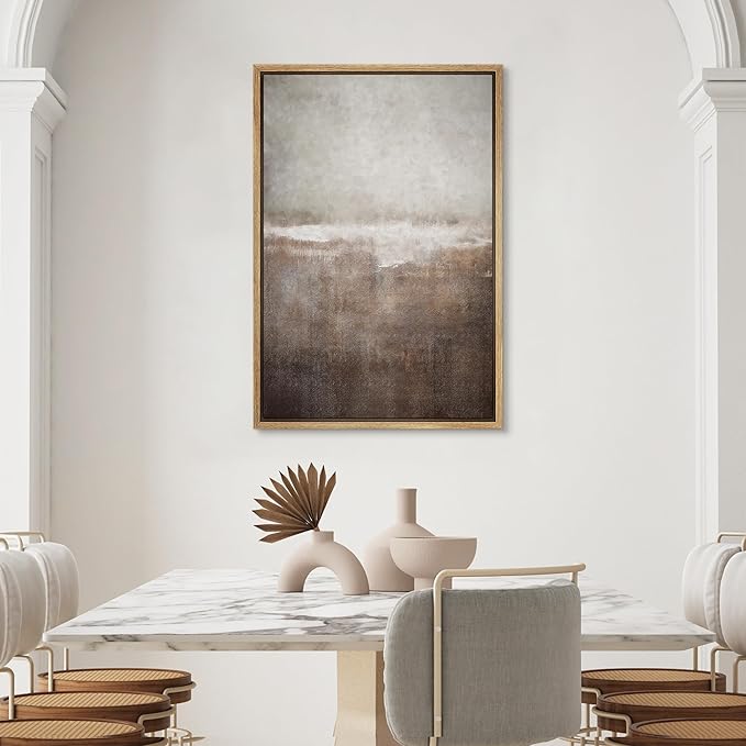 SIGNWIN Framed Canvas Print Wall Art Brown Pastel Landscape Shapes Abstract Illustrations Minimal Decorative Nordic Zen Bohemian for Living Room, Bedroom, Office - 24"x36" Natural
