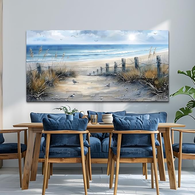 FUHAIHUA Canvas Wall Art For Living Room Large Wall Decorations For Office Modern Bedroom Wall Decor Beach Pictures Blue Ocean Sea Wave Paintings Artwork Aesthetics Posters Home Decor 30X60 In