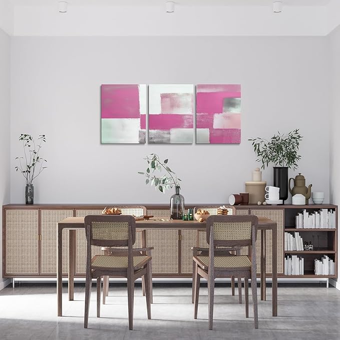jejeloiu Modern Art 3 Piece Canvas Wall Art for Living Room Bedroom Pink Abstract Art Picture Wall Decor 12"x16"x3pcs Abstract Oil Painting Office Decorations Artwork Posters