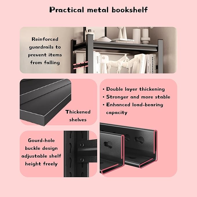 47" W*72" H Book Shelf，5 Tier Metal Wide Bookshelf，Heavy Duty Book Shelfs，Adjustable Shelving Unit，Tall Bookcase，Industrial Bookshelf for Living Room，Bedroom，Office and Library