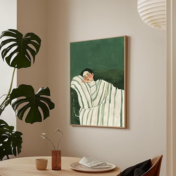ZHGYGBN Abstract People Canvas Wall Art for Room Aesthetic Minimalist Print Sleeping Woman Picture Woman Lying On Couch Poster for Living Home Bedroom Decor 16X24Inch Unframed Modern Emerald Green