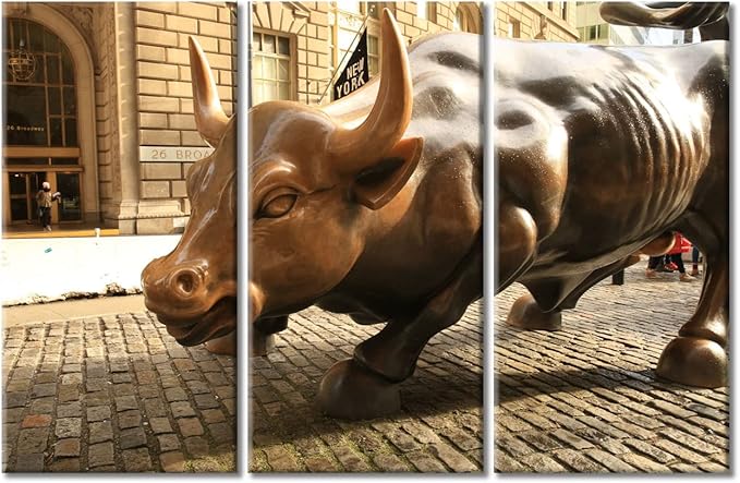 Modern Wall Art 3 Panels Copper Bull in the Sun Canvas Prints Picture Home Decoration Contemporary Artwork Bedroom Wall Decor Gift Framed Gallery-Wrapped Ready to Hang - 60" Wx40 H