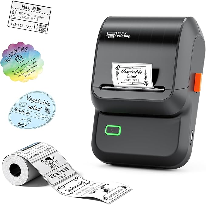 Label Maker Machine with Tape, M100 Barcode Label Printer, Address Label Maker with 4000 Icons and 300 Fonts, Bluetooth Thermal Printer for Small Business, Home, Office, School, Glossy Black