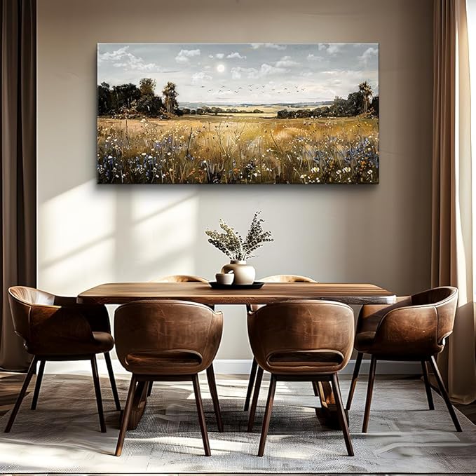 KELIYUAN Large Canvas Wall Art For Living Room Farmhouse Wall Decor For Bedroom Office Decorations Field Scenery Painting Countryside Wall Pictures Artwork Modern Ready To Hang Home Decor 24"X48"