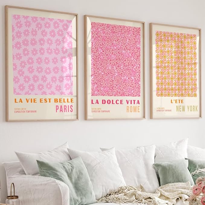 Pink Flower Market Wall Art Decor Aesthetic Abstract Canvas Floral Minimalist Wall Art Pictures Orange Floral Prints Artwork Botanical Flower Poster Colorful Painting 12x16 Inch Unframed set Of 3