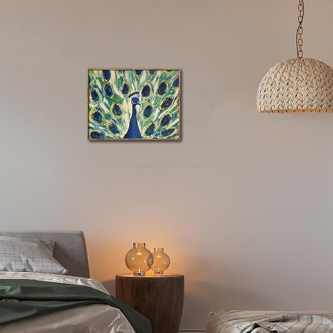 Kizbook Vintage Peacock Wall Art Prints, Colorful Peacock Oil Painting, Boho Bird Wall Decor Pictures for Gallery Bedroom Bathroom Wall Decor(8" x 10"-UNFRAMED)