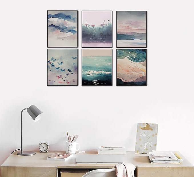 6 Mental Health Canvas Wall Art Watercolor Abstract Inhale Exhale poster Decor Therapist Psychologist Office inspirational Printed Artwork For Calm Corner Yoga Room Counseling Room Scene Decoration