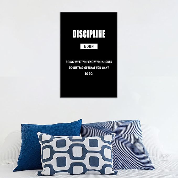 Discipline Noun Quote Motivational Canvas Wall Art for Office Inspiration Positive Poster Inspirational Canvas Painting Prints Wall for Living Room Home Decor Artwork Ready to Hang [12''Wx18''H]