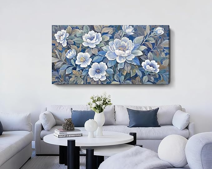 amatop Oversized Wall Art Large Floral Blue Canvas Picture Modern Canvas Wall Decor For Living Room Botanical Artwork Abstract Art Print For Dining Room Bedroom Hallway And Office 58X29